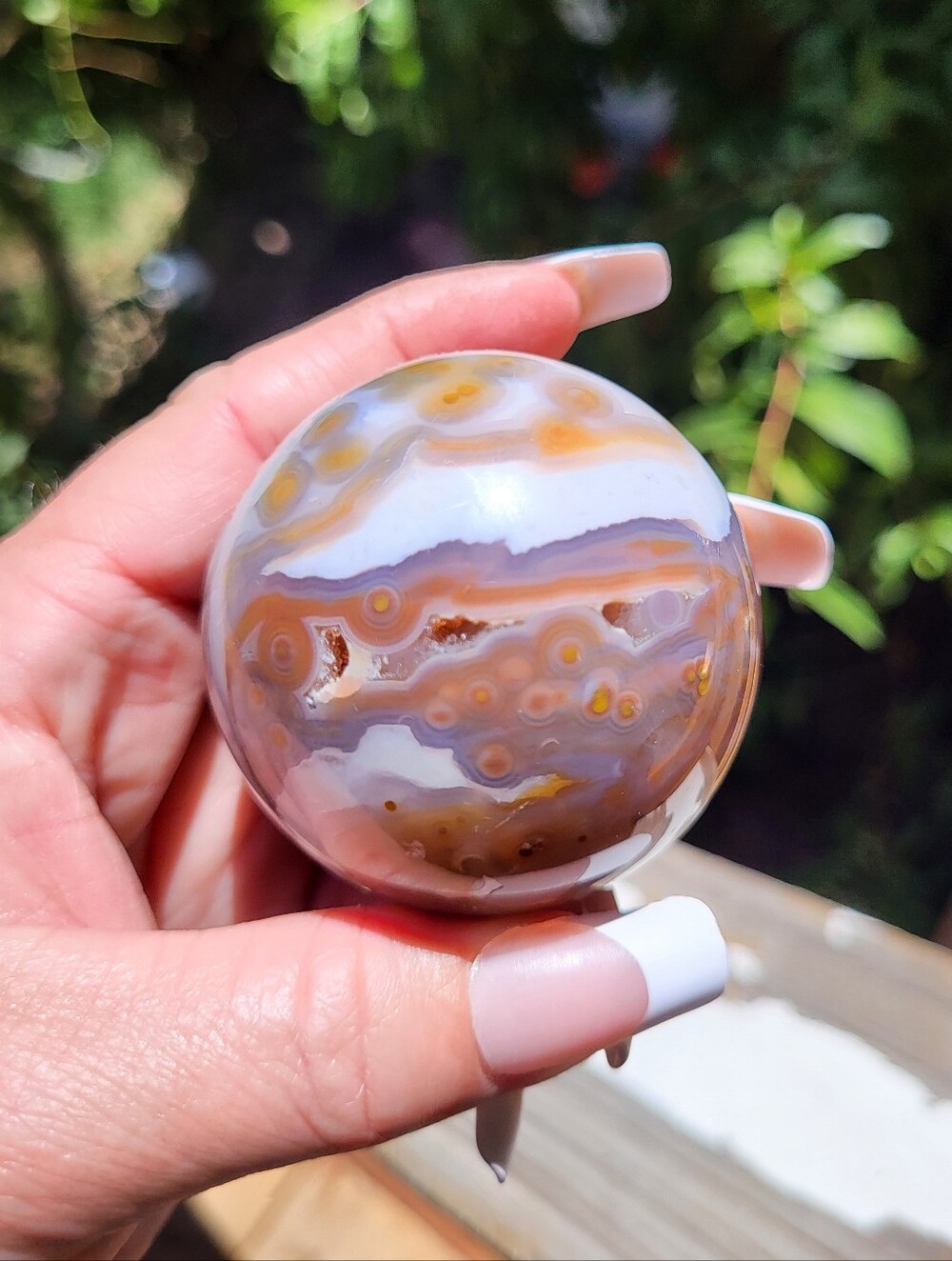 Polished Ocean Jasper Sphere in Pink Purple,blue - Handheld Decorative Accent